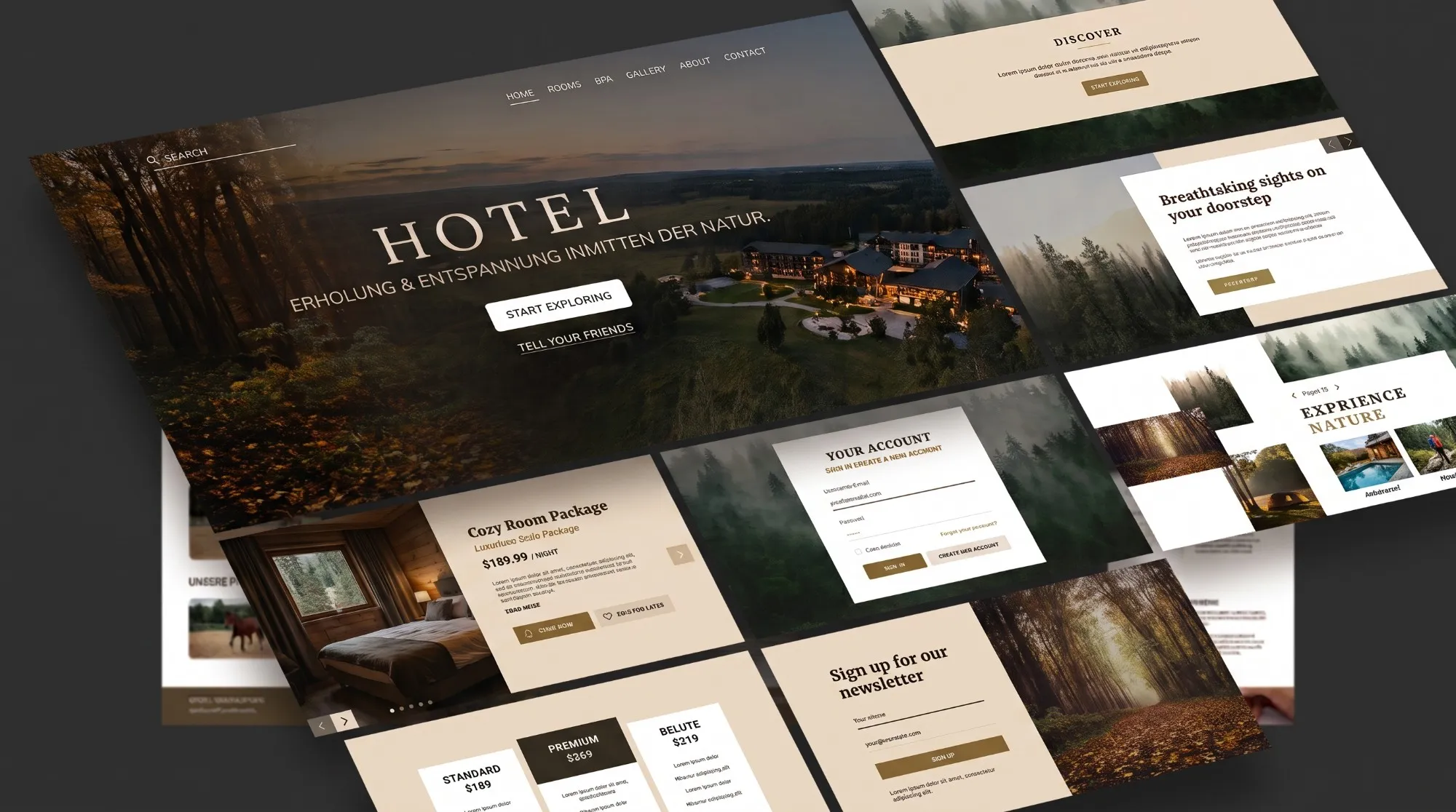 Entwurf einer Hotel-Website inmitten der Natur